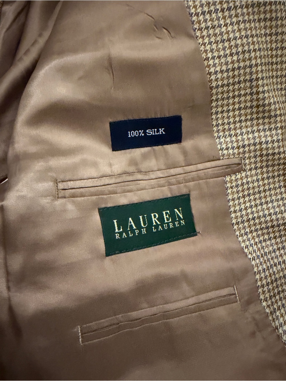 Ralph Lauren Tan Beige Check Sports Coat 100% Silk - Picture 3 of 3